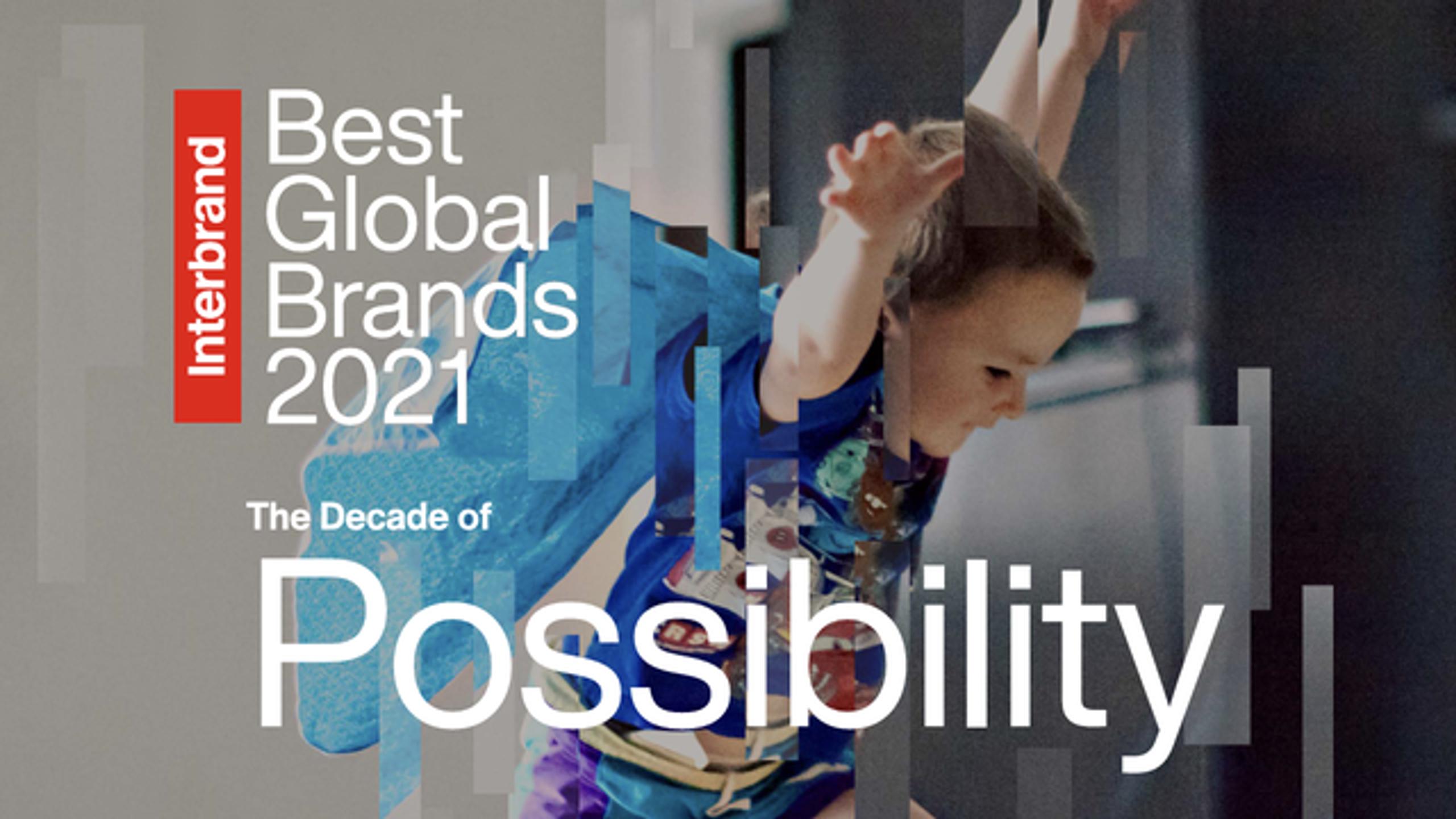 Interbrand Best Global Brands 2021 report cover link card.